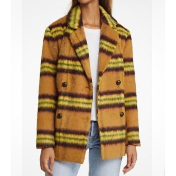 Vigoss Jackets & Blazers - Vigoss Plaid Double Breasted Peacoat Lemon Women Size Small NWT
